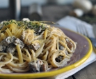 Kremet pasta med sjampinjong og aubergine
